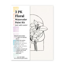  3 Pk All In One Watercolor Paint Kit | 8X10" Floral Outline 45 Options