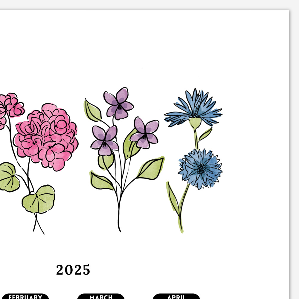 2025 At A Glance Calendar Prints | 12 Floral Options