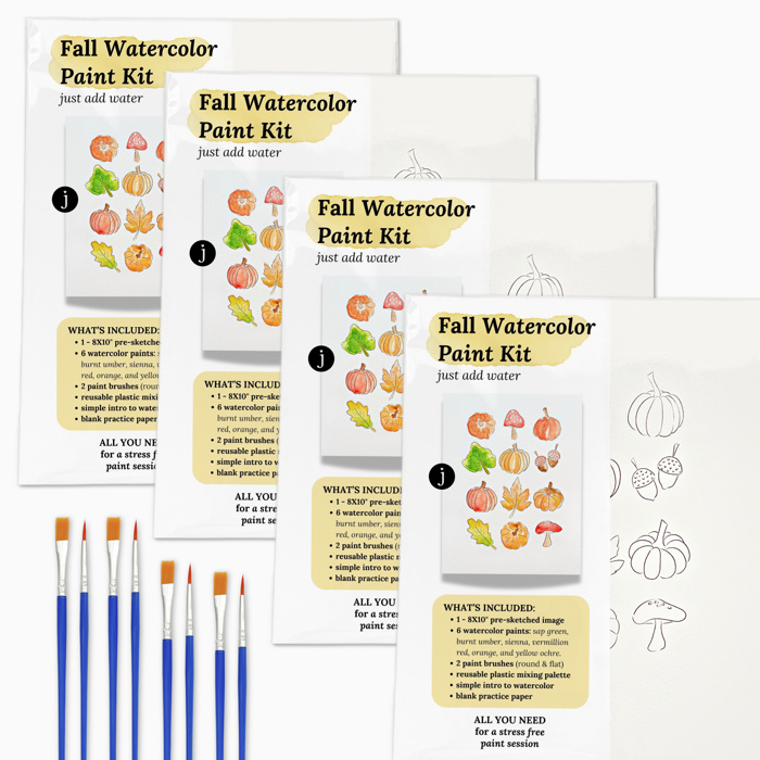 Fall Themed DIY Paint Kit | 8X10" Pre Sketched Image Brush Paints Mixing Palette, Just Add Water | Single, Couples, Group Packs for a Fun Paint Party