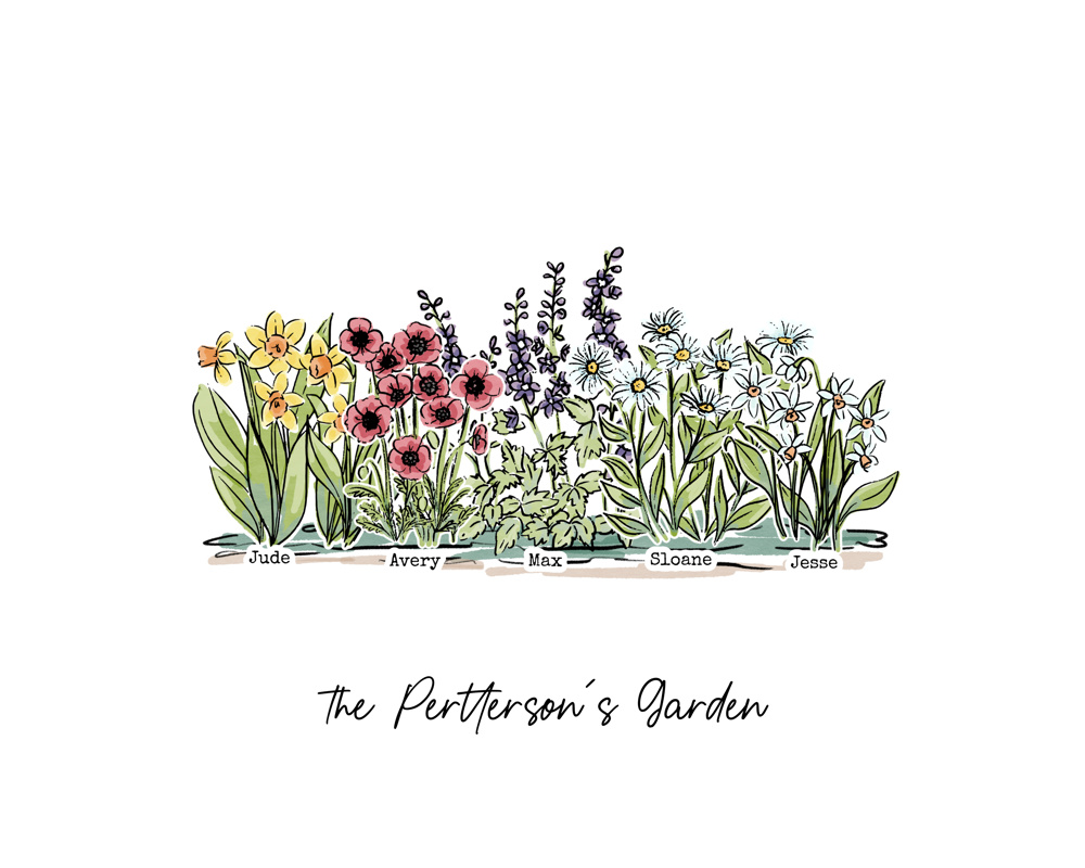 Birth Flower Garden Art Print | Up to 12 Flowers