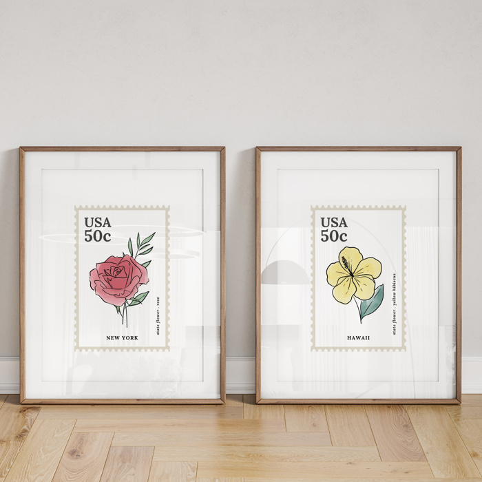 State Flower Stamp Prints | Hand Illustrated Watercolor Floral Art