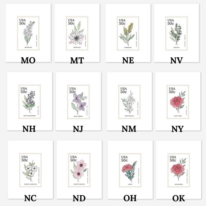 State Flower Stamp Prints | Hand Illustrated Watercolor Floral Art