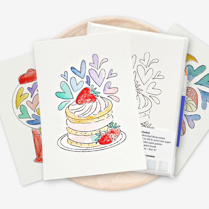 3 PK Paintable 5X7" Valentine's Day Cards + Envelopes | Watercolor Paint Kit
