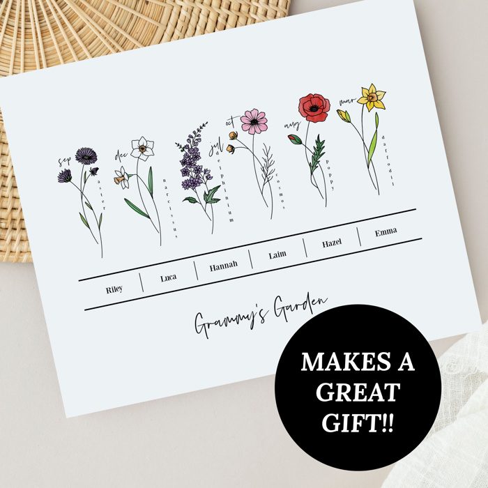 Birth Flower Bunch Print | Up to 6 Flowers