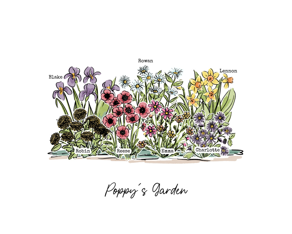 Birth Flower Garden Art Print | Up to 12 Flowers