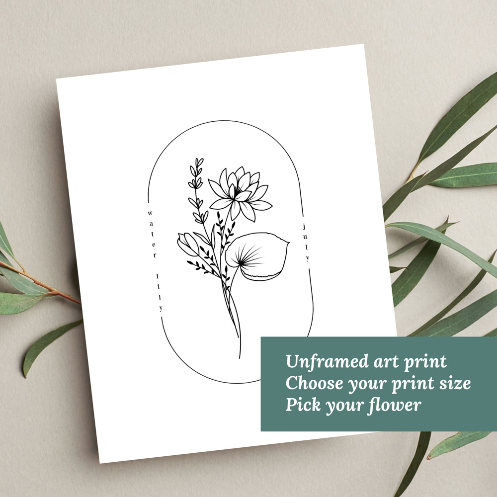 BOGO Birth Flower Simple Line Art Print | 27 Options