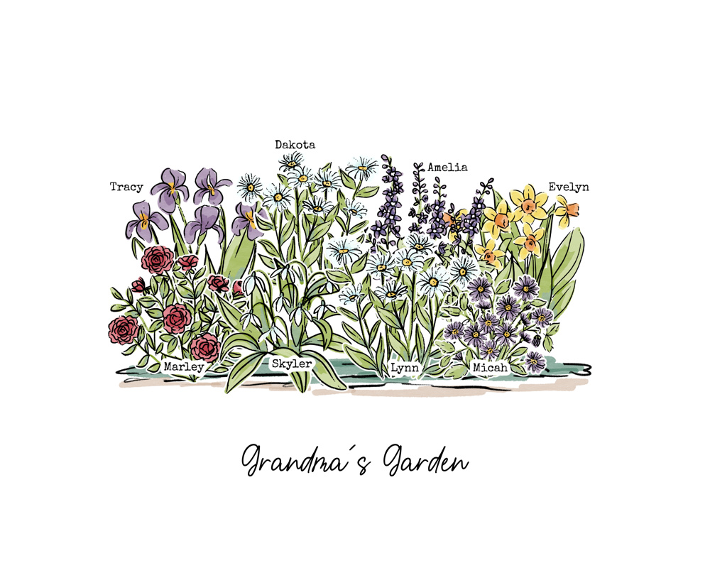 Birth Flower Garden Art Print | Up to 12 Flowers