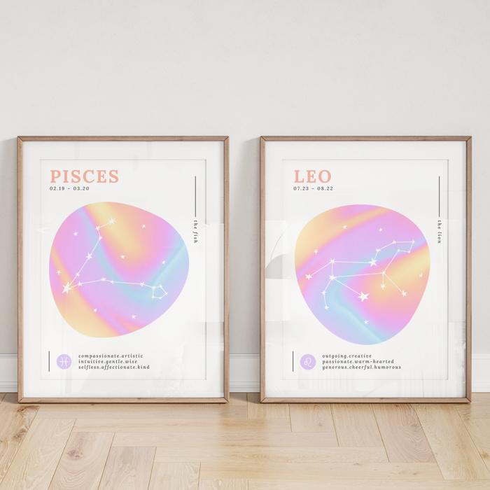 Zodiac Prints | Bright Cosmic Horoscope Unframed Art