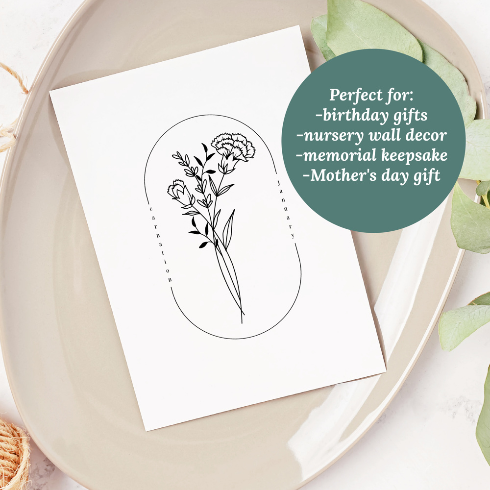 BOGO Birth Flower Simple Line Art Print | 27 Options