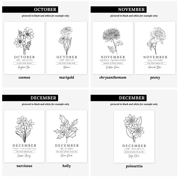 Hand Painted Birth Flower Personalized Name | Watercolor Floral Art