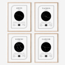  Zodiac Prints | Black & White Horoscope Unframed Art