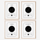  Zodiac Prints | Black & White Horoscope Unframed Art