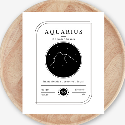 Zodiac Prints | Black & White Horoscope Unframed Art