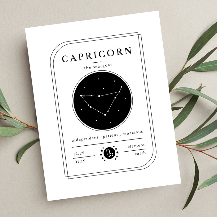 Zodiac Prints | Black & White Horoscope Unframed Art