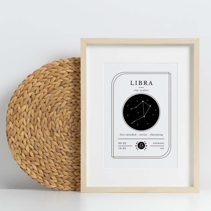 Zodiac Prints | Black & White Horoscope Unframed Art