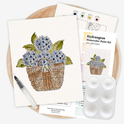 Hydrangea Basket Watercolor Paint Kit | All In One Art Gift Set