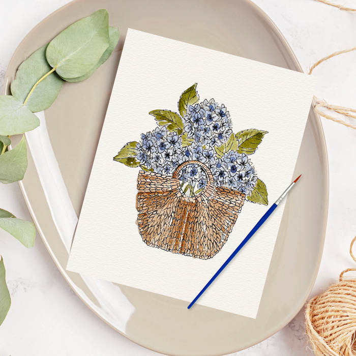Hydrangea Basket Watercolor Paint Kit | All In One Art Gift Set