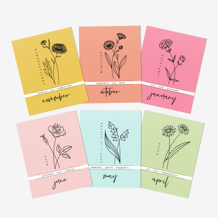 12 Birth Flower Note Cards + Envelopes | Floral Birthday Card Pack