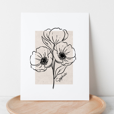 Personalized Birth Flower Print | Unframed Antique Style Accent Art