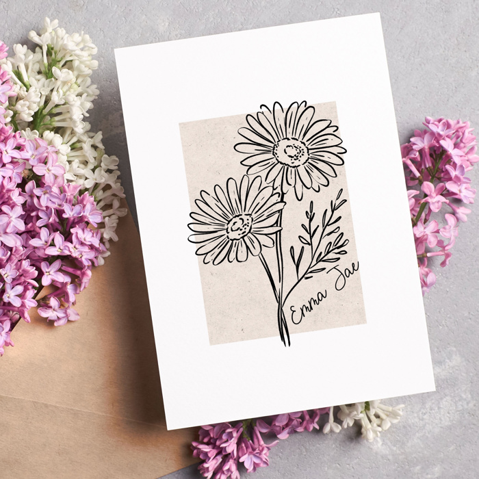 Personalized Birth Flower Print | Unframed Antique Style Accent Art