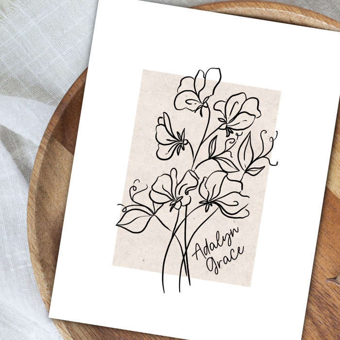 Personalized Birth Flower Print | Unframed Antique Style Accent Art