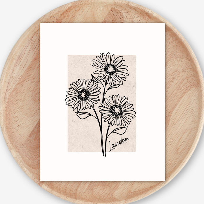 Personalized Birth Flower Print | Unframed Antique Style Accent Art