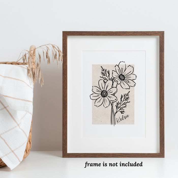 Personalized Birth Flower Print | Unframed Antique Style Accent Art