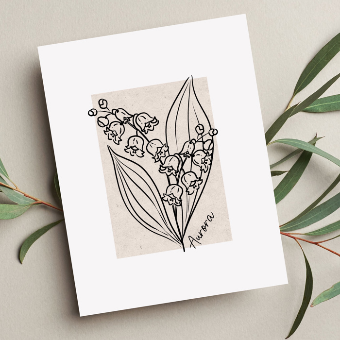 Personalized Birth Flower Print | Unframed Antique Style Accent Art