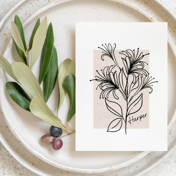 Personalized Birth Flower Print | Unframed Antique Style Accent Art