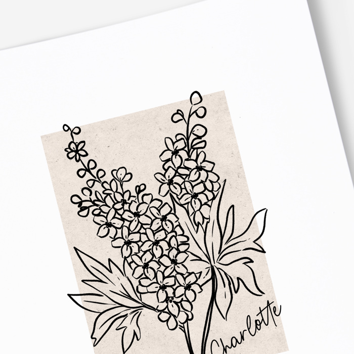 Personalized Birth Flower Print | Unframed Antique Style Accent Art