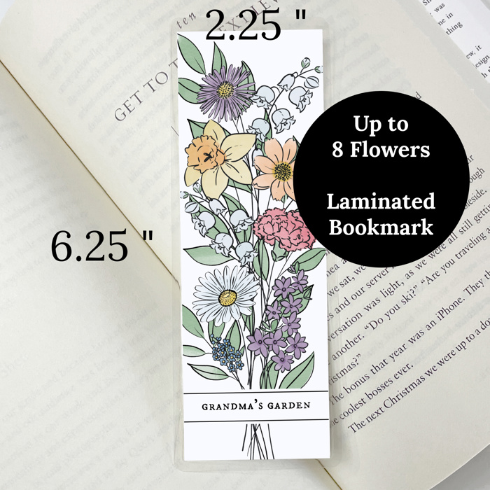 Birth Flower Bookmark Up to 8 Flowers | Laminated Page Marker