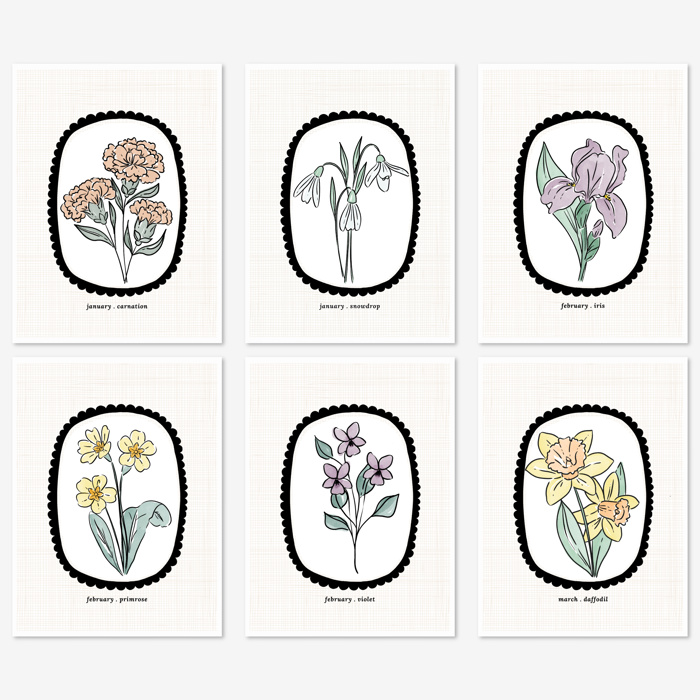 6 Birth Flower Cards 5X7" + Envelopes | Pick Your Pack