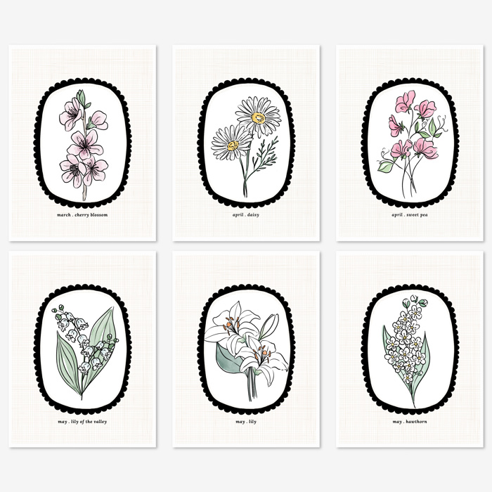 6 Birth Flower Cards 5X7" + Envelopes | Pick Your Pack