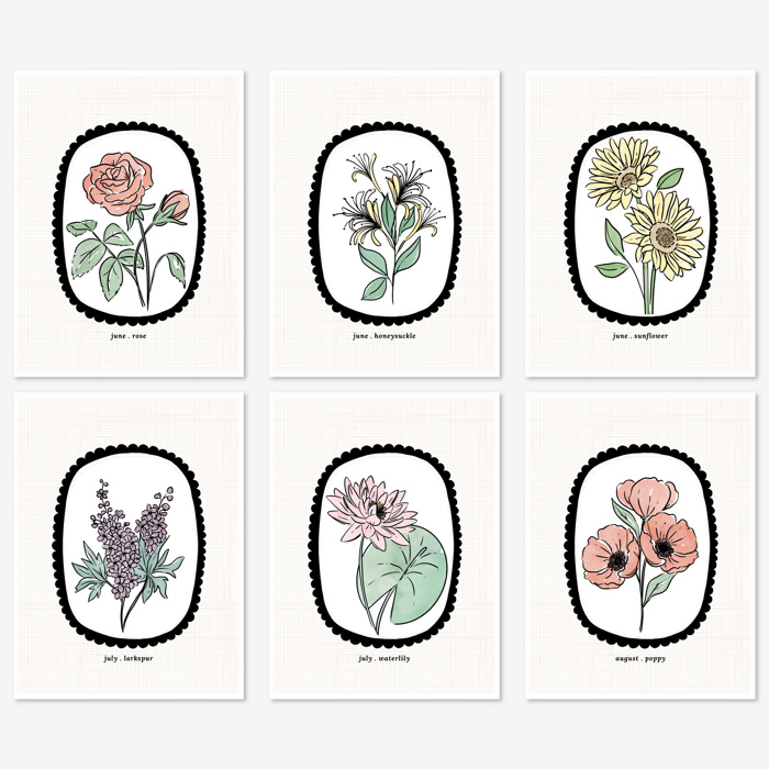 6 Birth Flower Cards 5X7" + Envelopes | Pick Your Pack