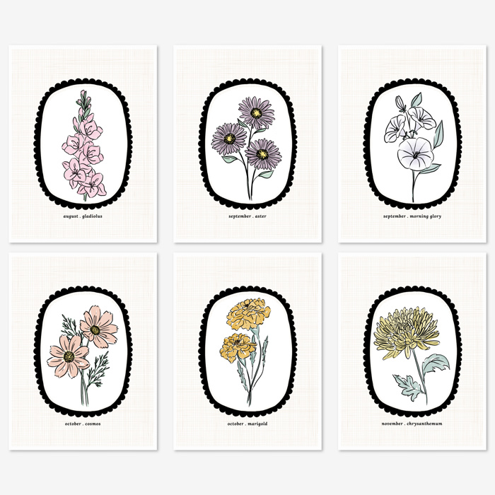 6 Birth Flower Cards 5X7" + Envelopes | Pick Your Pack