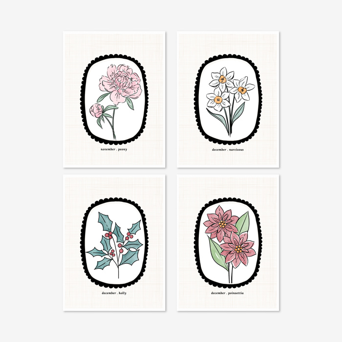 6 Birth Flower Cards 5X7" + Envelopes | Pick Your Pack