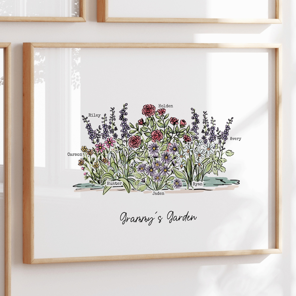 Birth Flower Garden Art Print | Up to 12 Flowers