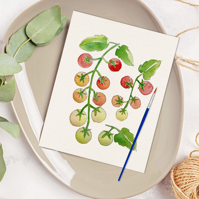 Cherry Tomato Vine Watercolor Paint Kit | All In One Art Set 