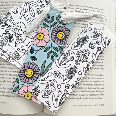 8 Pk Coloring Bookmarks + 2 Protective Vinyl Sleeves