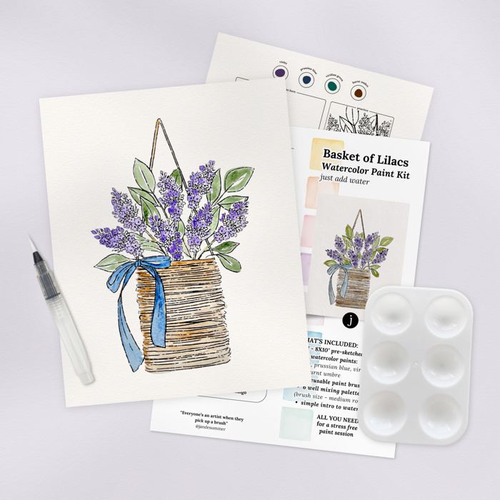 Basket of Lilacs Watercolor Paint Kit | All In One Art Set