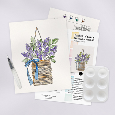 Basket of Lilacs Watercolor Paint Kit | All In One Art Set