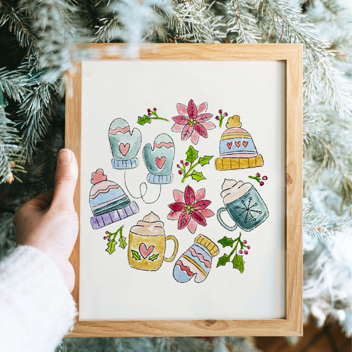 Christmas Watercolor Kit | Pre-Sketched Holiday Art Set
