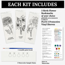  3 PK Birth Flower Bookmark Watercolor Paint Kit | Floral Outline, Brush, Palette with Vinyl Sleeves