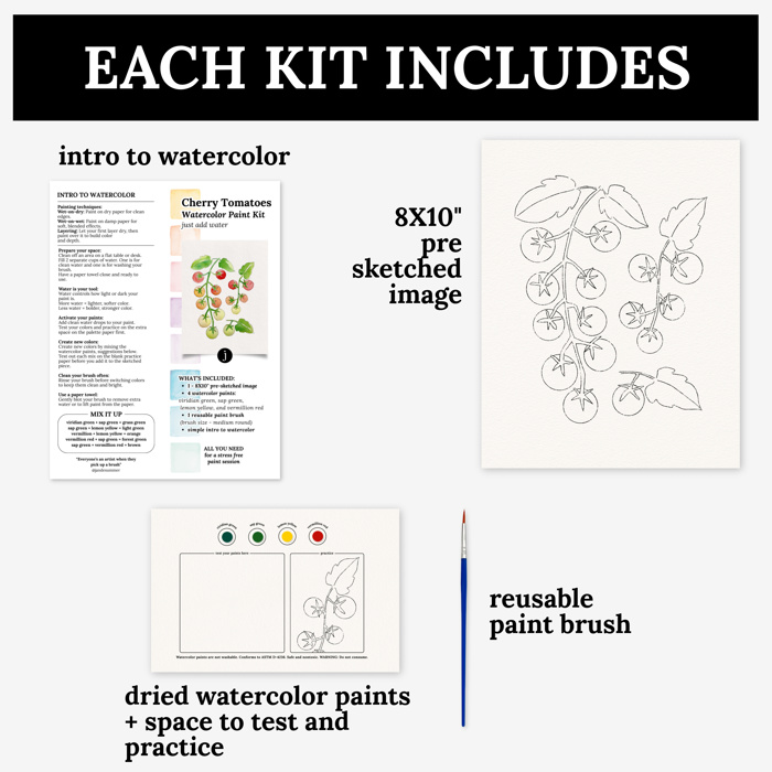 Cherry Tomato Vine Watercolor Paint Kit | All In One Art Set 