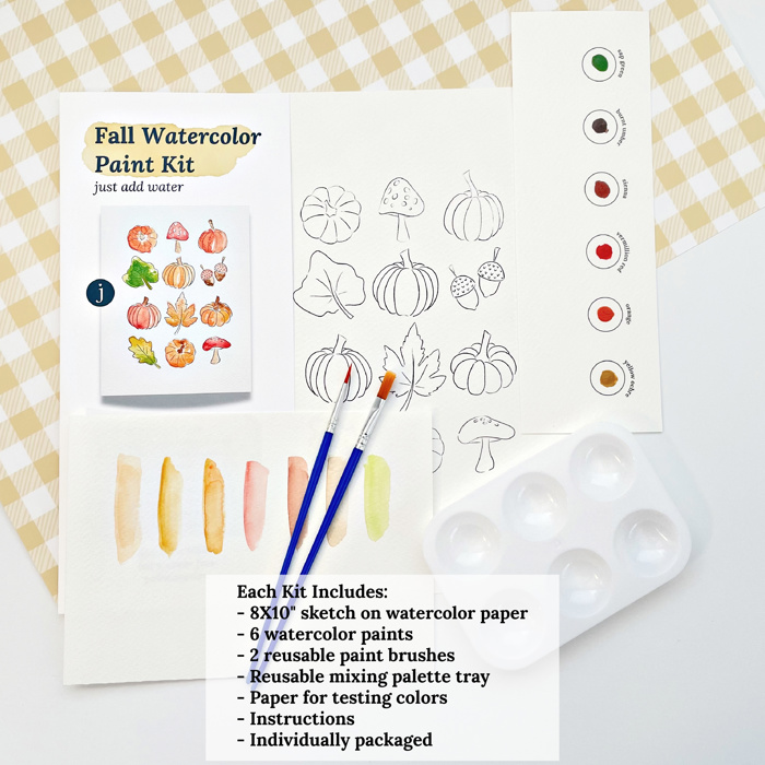 Fall Themed DIY Paint Kit | 8X10" Pre Sketched Image Brush Paints Mixing Palette, Just Add Water | Single, Couples, Group Packs for a Fun Paint Party