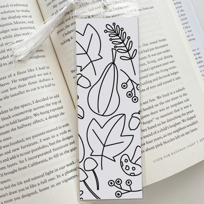 8 Pk Fall Coloring Bookmarks + 2 Protective Vinyl Sleeves with Tassels 