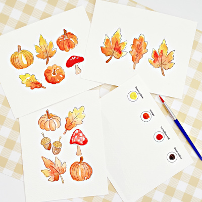 Fall Mini Watercolor Paint Kit | 3 Pre-Sketched Autumn Art Set with Paints & Brush