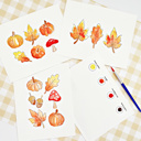  Fall Mini Watercolor Paint Kit | 3 Pre-Sketched Autumn Art Set with Paints & Brush