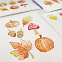  Fall Mini Watercolor Paint Kit | 3 Pre-Sketched Autumn Art Set with Paints & Brush