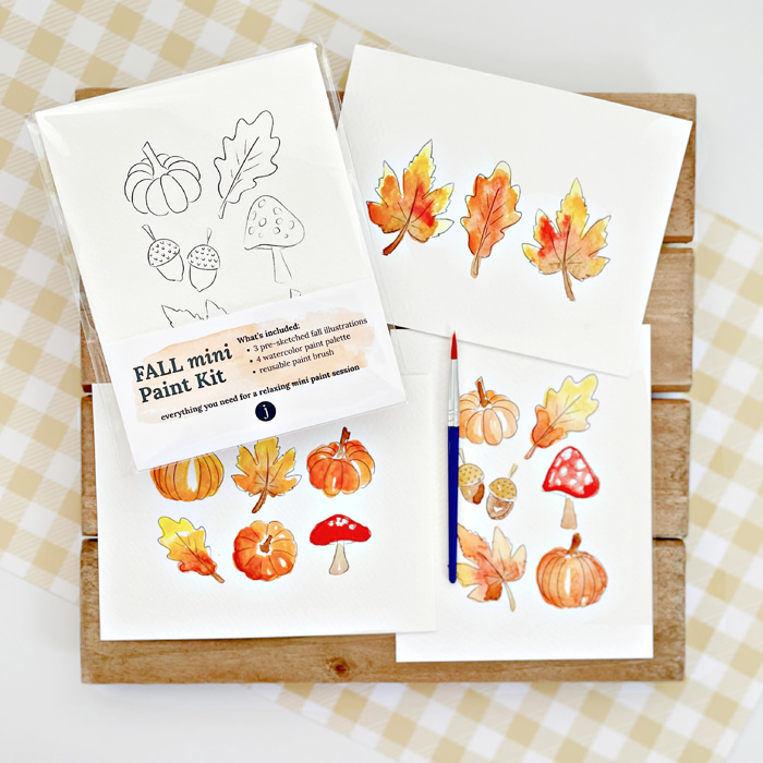 Fall Mini Watercolor Paint Kit | 3 Pre-Sketched Autumn Art Set with Paints & Brush